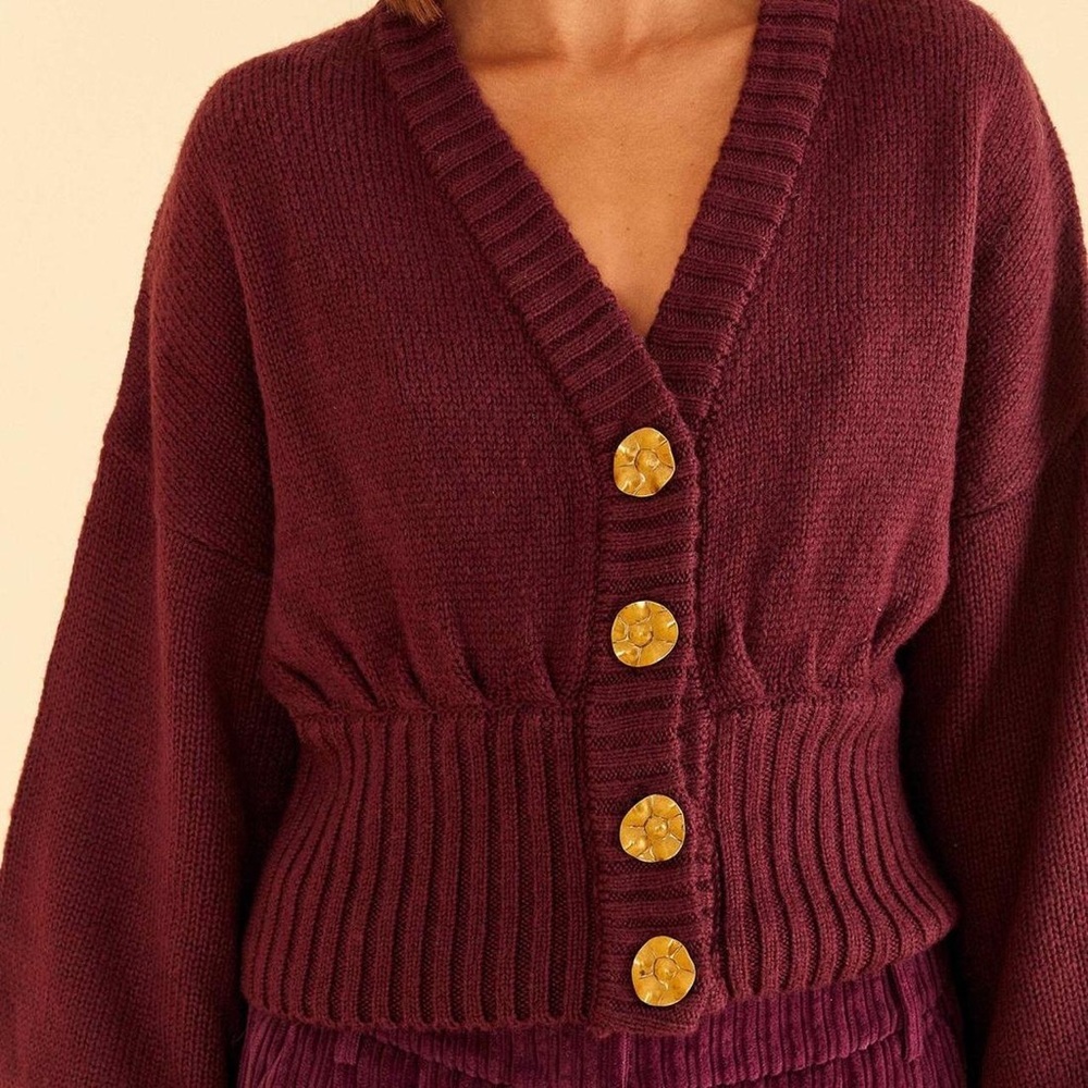 Farm Rio Bubble Knit Cardigan in Burgundy Women’s Large - Picture 4 of 11